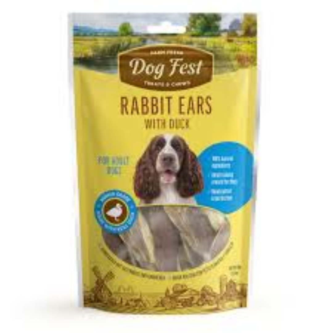 DOG FEST RABBIT EARS WITH DUCK FOR DOG 90G